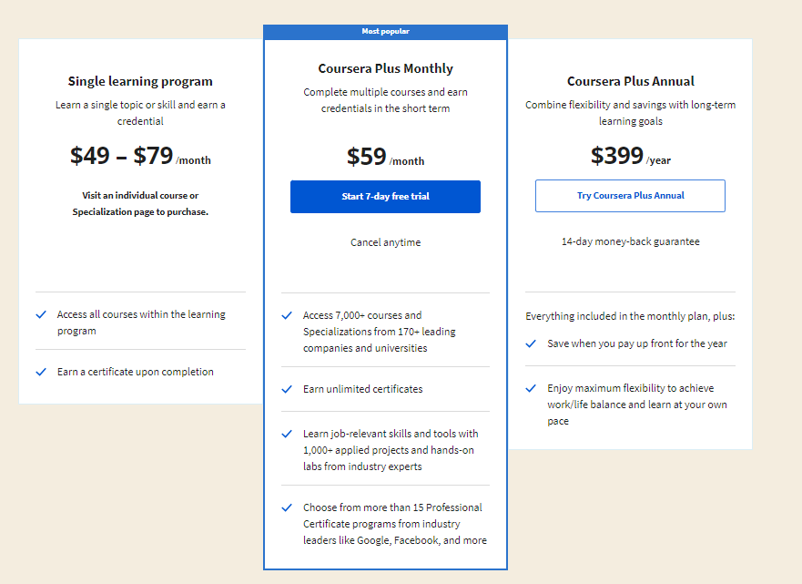 Rocket Languages vs Coursera Pricing, Coursera Pricing