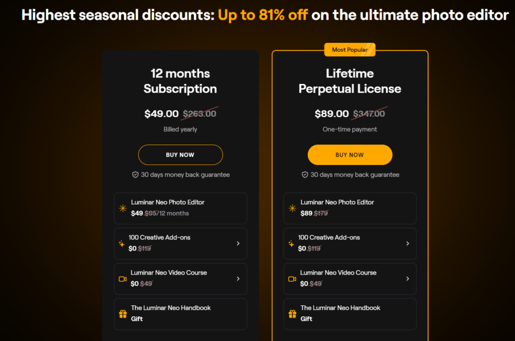 Skylum Luminar AI vs DoX PhotoLab : Skylum Luminar AI Pricing