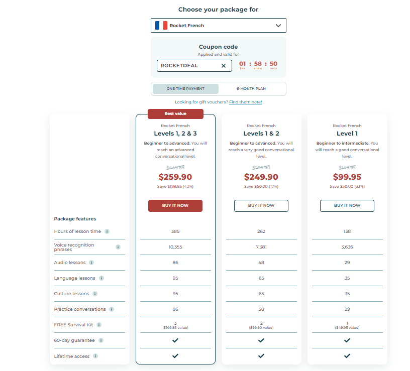 Rocket Languages vs Coursera Pricing, Rocket Languages Pricing