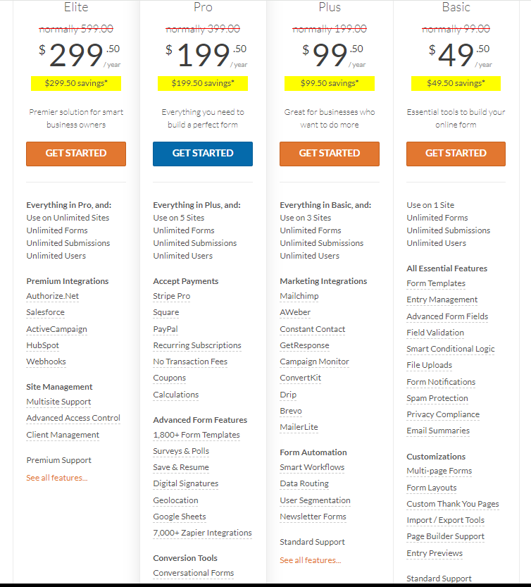 Best Contact Forms For WordPress: WPForms Pricing