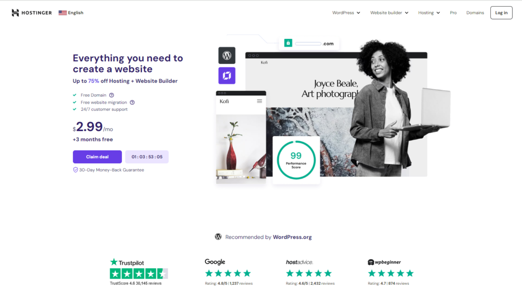 Best Hosting Sites For Bloggers: Hostinger